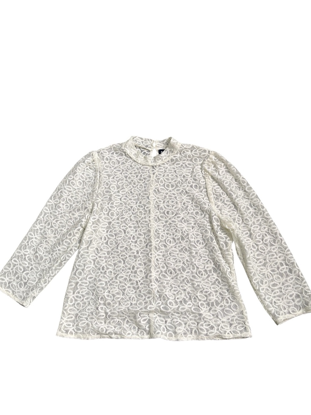 Gap mock turtleneck cream puff sleeve lace top